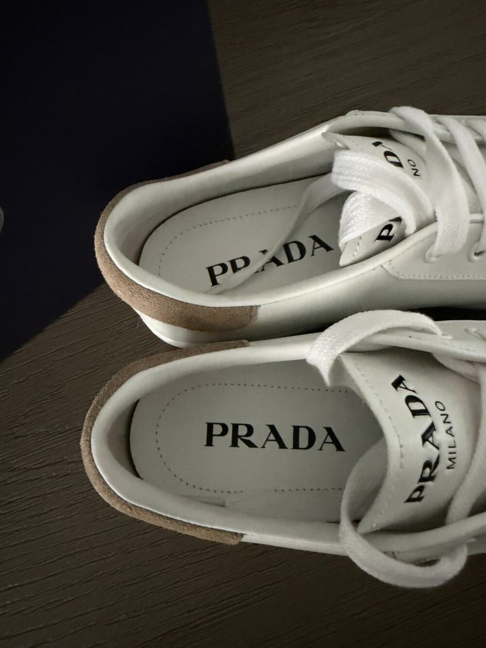 PRADA Calzature Donna Women's White/Tan Sneakers - Size 9 (39) - NEW! - Picture 5 of 14